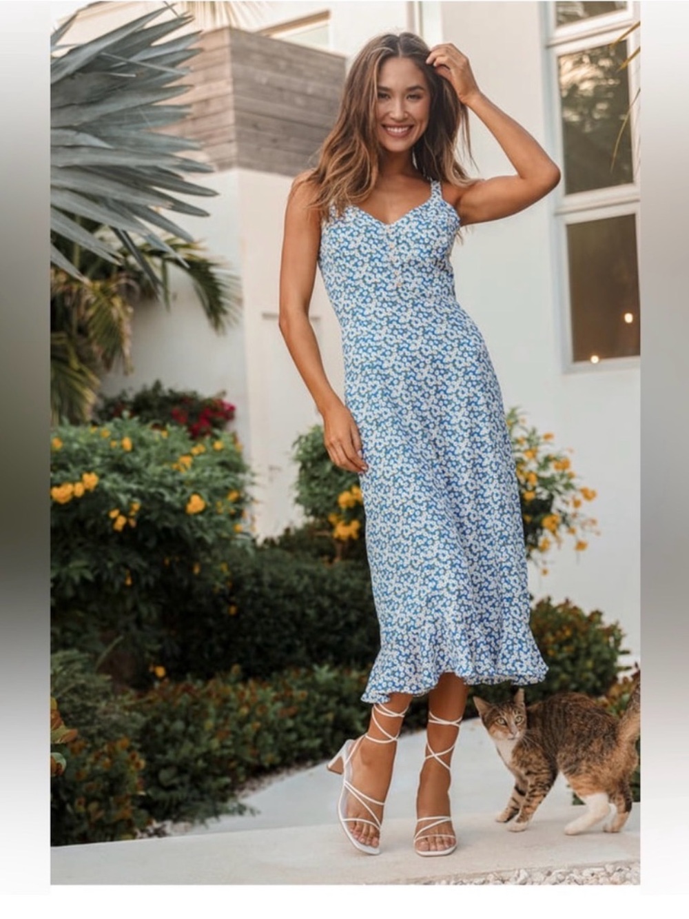 Lulus Blue Floral Midi Dress